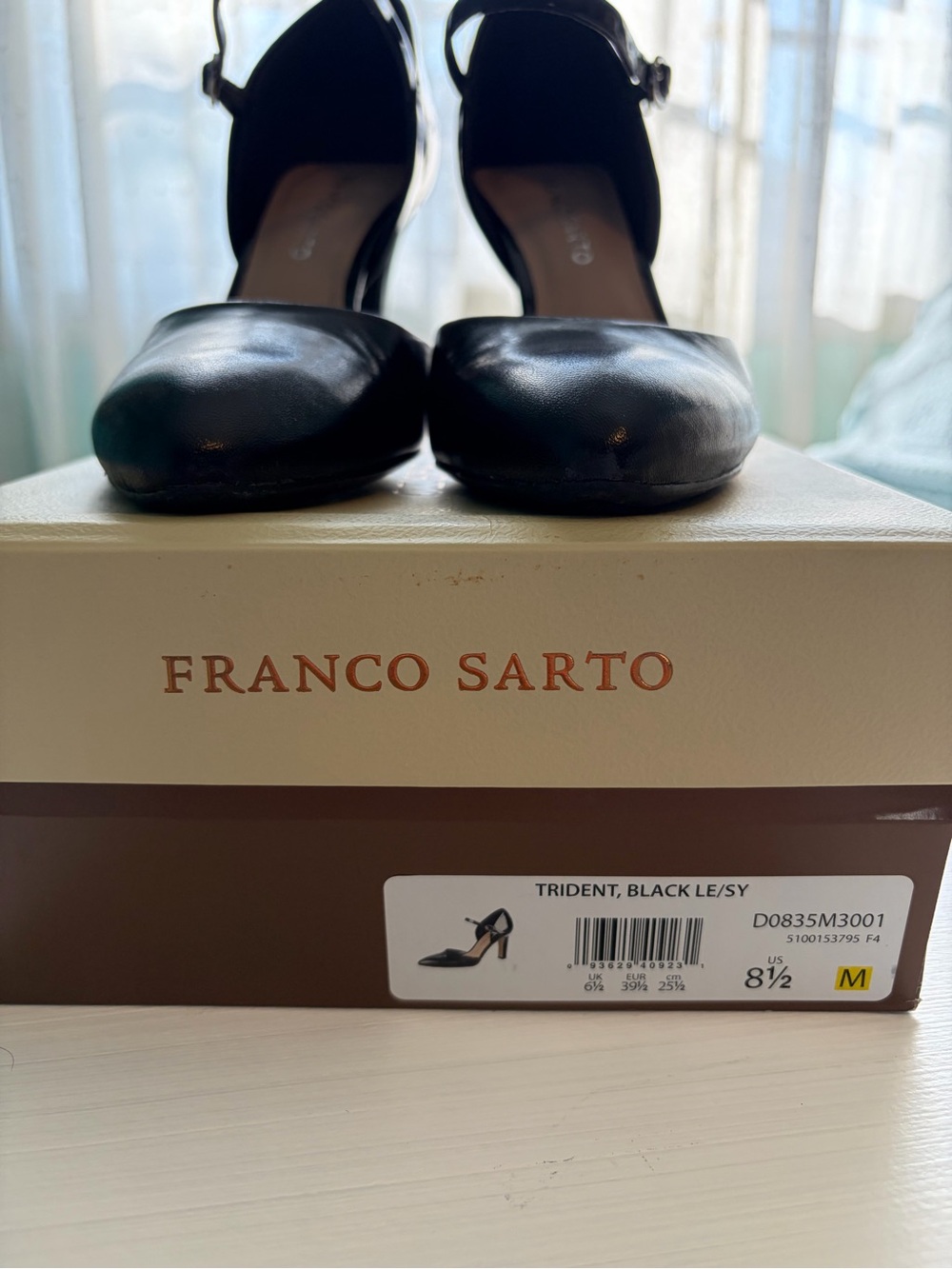 Franco Sarto Trident Black Pointed Mary Jane Heels with Ankle Strap - Picture 2 of 11